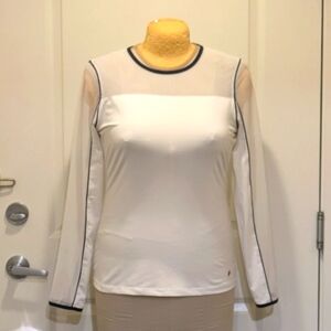 EUC Vintage 90s Fila XL Sheer Panel White Stretch Top with Black Piping